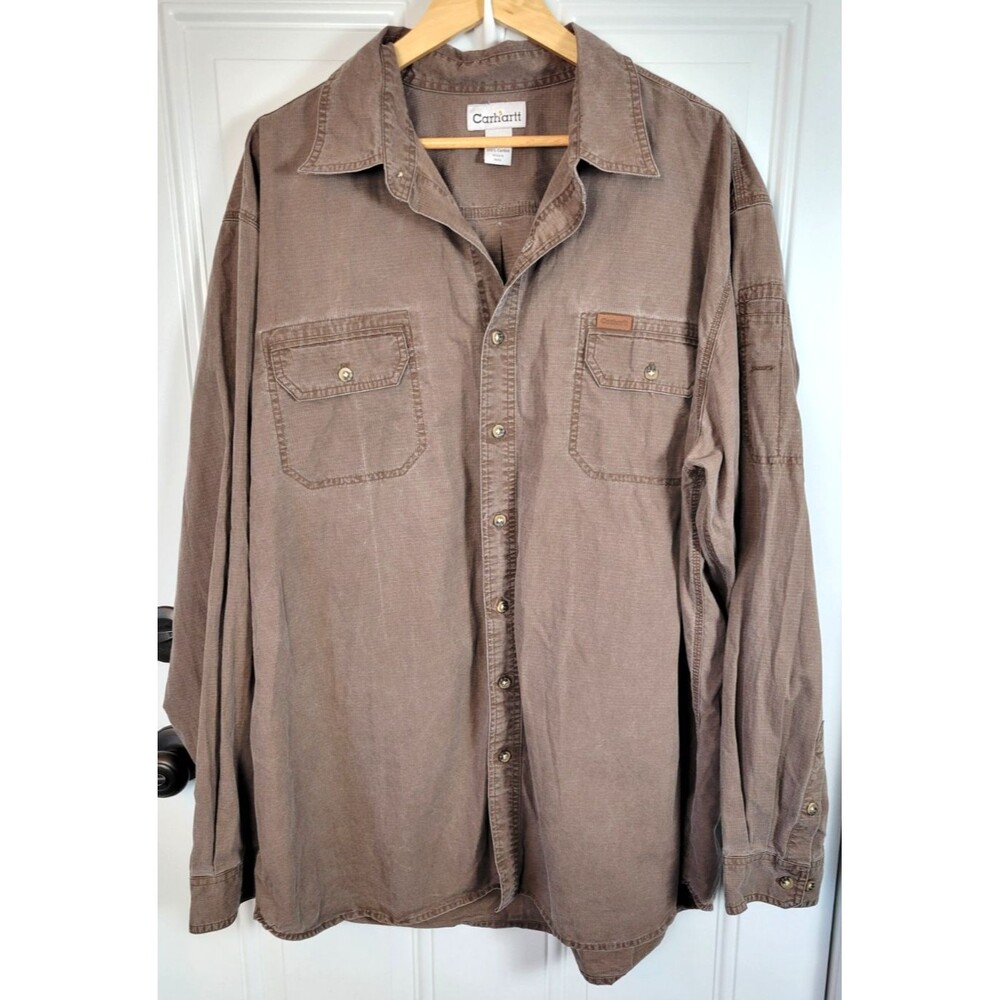 Carhartt Mens Long Sleeve Button-Up Shirt Size 2XLT Tall